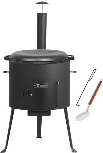 BBQ-Toro Kazan in ghisa con forno Kazan Ø 44 cm, pentola da 16 l con coperchio, casseruola in ghisa, caldaia per gulasch, forno da esterno, forno elettrico, forno singolo, camino, cucina all'aperto