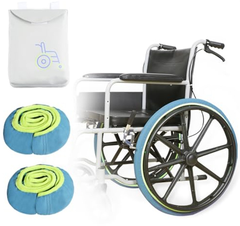 PVC Wheelchair Wheel Covers,Noise-Reducing Tire Sleeves,Wheelchair Accessories Tyre Covers to Protect Floors Carpets (Blue, 24 inches)