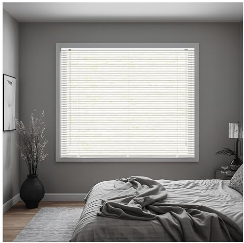 J.Din Made to Measure White Embossed Blind PVC Window Venetian Blinds 25mm Slats, Easy Fit Window Treatment Shutters Child Safe Fittings 90W x 213H cm