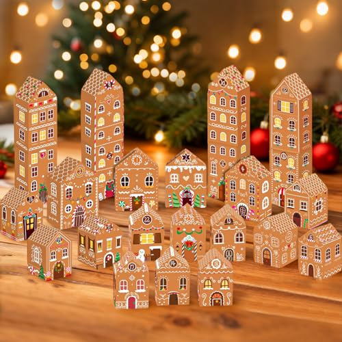 Empty Advent Calendar to Fill Yourself, Empty Advent Calendar Boxes, 24 Days Countdown Diy Advent Calendar Box, Small Gifts for Advent Calendar Gingerbread House Shaped for Adults & Kids