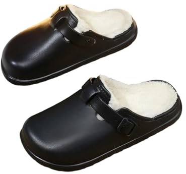 FRTUBOP Sabot Fourrure Hiver - Femme Chaussons Chaudes Peluche Pantoufles Chaussures De Maison - Homme Imperméables Antidérapantes Chaussures de Jardin avec Boucle réglable