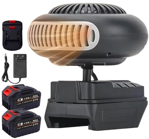 Battery Operated Heater, 2026 New Portable Car Heater Fan Window Defroster with Battery Charger for Car Office Indoor Camping Under Desk, 360 Flip Anti-Tilt, Long Lasting Heating(No usb,3900 mAh*2)