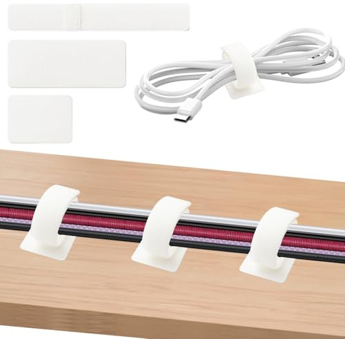 ARWIG 20 Paires Range Cable sous Bureau | Kit Cable Management Bureau | Organiseur de Câbles | Cache Cable Bureau pour Téléphone Souris Ordinateur (Blanc)