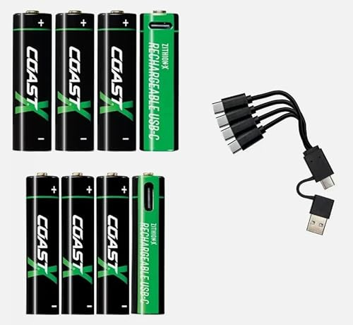 Rechargeable Lithium AA and AAA Battery Set, 8-Pack with USB-C 4-Way Charging Cable, Fast Charging, Built-in USB-C Port