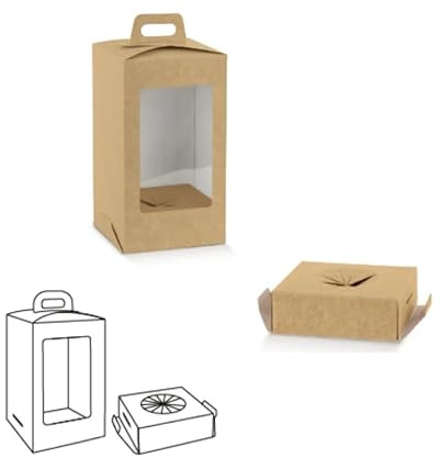 Scatola Portauova di Pasqua in Cartone Avana con Finestra PVC, Interno Bianco, Maniglia e Bloccauovo, 50 Pezzi (21x21 cm, altezza 36,5 cm - 50 pezzi)