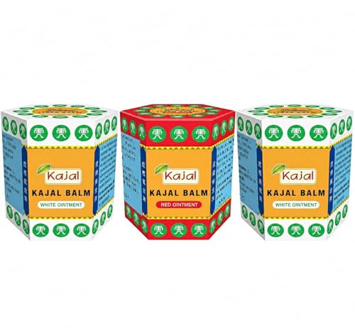 Balsamo di tigre rosso 21 g Unguento - Balsamo ayurvedico per dolori muscolari | Per il sollievo da dolori articolari, alla schiena con adesivo Kajal (2 Bianco + 1 Rosso)