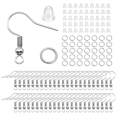RIIRCSGE 300 PCS Ganchos para Pendientes Kits, Hipoalergénicos Enganches Pendientes y Anillos de Salto Abiertos 5 mm y Tuercas de Pendientes, Para Joyería De Aretes De Bricolaje