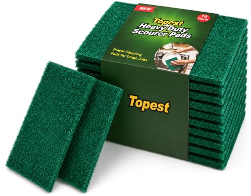 Topest Heavy Duty Scouring Pads | Thick Non-Scratch Abrasive Cleaning Pad | for Kitchen, Commercial & Industrial Use, Kitchen, Dishes, Pots, Pans, Sinks | Durable Reusable Scrubbers (Pack of 10)