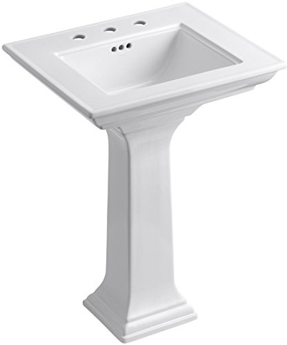 KOHLER K-2344-8-17 Memoirs Stately Rectangular Pedestal Bathroom Sink, 24 1/2, White
