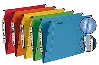Esselte LGM VisioPlus - Dossiers Suspendus A4 Latéraux, Capacité 200 Feuilles, Fond 15 mm, Entraxe 330 mm, Porte-Étiquette XL Intégré, Lot de 25, Coloris Assortis, 21037