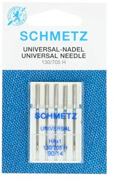 Aiguilles universelles pour machine à coudre SCHMETZ – 90 (14) aiguilles tout usage à pointe légèrement arrondie pour une couture lisse sur la plupart des tissus, durables et fiables, 5 pièces