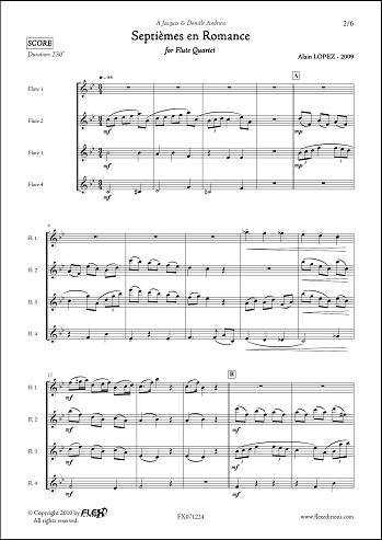 CLASSICAL SHEET MUSIC - Septièmes en Romance - A. LOPEZ - Flute Quartet