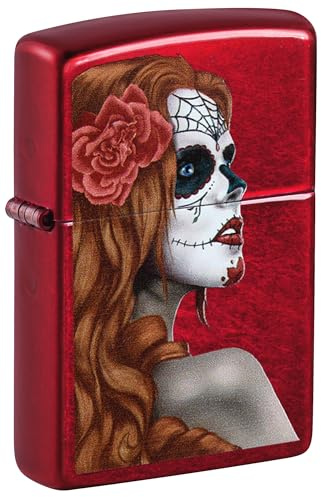 Zippo Windproof Lighter - Day of Dead Woman - Candy Apple Red - Colour Image - Refillable - Reusable - Gift Box - Made in USA