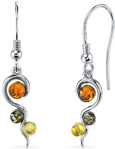 Peora Genuine Baltic Amber Earrings for Women 925 Sterling Silver, Three Stone Drop Design, Rich Multiple Colors, Fishhooks, Real Baltic Amber Earrings for Adults, 100% Natural from Baltic Region