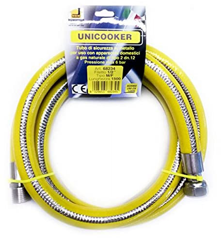 Tubo flessibile gas cucina 1,5 mt 1/2 EN 14800 UNICOOKER M/F CE EN 14800 L 150 cm