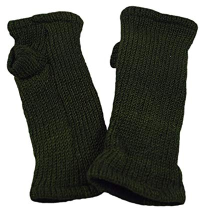 musimon Handstulpen Pulswärmer Stulpen gestrickt Naturwolle gefüttert (grün)