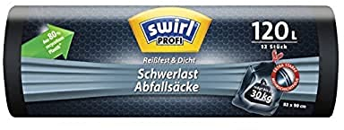 Swirl Profi Schwerlast-Abfallsäcke mit Zugband 120l, 12 Stück pro Rolle
