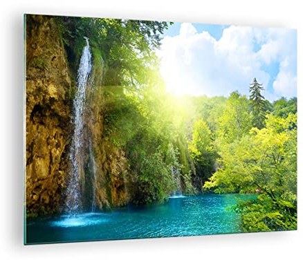 Quadro su Vetro Cascata Forrest Cielo Stampe da Parete in Vetro 70x50cm Quadri Moderni Soggiorno Camera da Letto Cucina 1 pezzo Piccoli Decorazione Murale Wall Art Grafica Immagini GAA70x50-0157