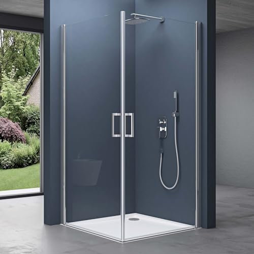 doporro Eck-Duschkabine Eckdusche 75x70x195cm Duschabtrennung ESG-Sicherheitsglas Klarglas inkl. beidseitiger Easy-Clean-Beschichtung Hebe- und Senkmechanismus Ravenna24K