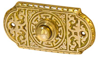 Sonnette de porte antique B9151, en laiton poli, avec plaque de sonnette et bouton de sonnette - Fabriquée à la main selon les modèles anciens.