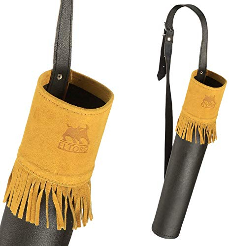 elToro Rückenköcher mit Aufsatz – robuster Lederköcher für Recurve- & Langbogen – verstellbarer Tragegurt, Wildlederfransen & naturfarbene Zierleiste – traditionelles Bogensport Zubehör