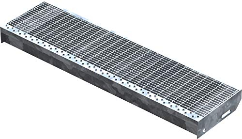 Fenau – 900 x 240 mm - Gitterrost-Stufe (R11) XSL, MW: 30/10 mm, verzinkt, Stahl-Treppenstufe nach DIN-Norm, Fluchttreppen geeignet, Anti-Rutsch-Wirkung