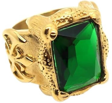 BOBIJOO Jewelry - Bague royaliste Chevalière templier Fleur de Lys Acier Or Vert - 75 (15 US)