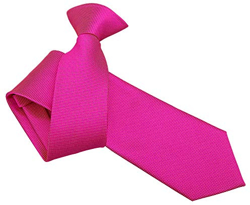 DQT Men Plain Solid Check Wedding Formal Casual Groom Best Man Office Security Easy to Wear Clip On Tie - Fuchsia Pink