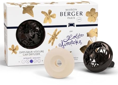 Lampe Berger Autodiffusor Set Lolita Lempicka 14 x 9 x 3,3 cm | Metallclip für die Lüftung, Keramik-Nachfüllduft Lolita Lempicka Gun Métal inklusive, passive Diffusion etwa 4 Wochen