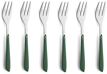Kuppels Prisma Kuchengabel-Besteck Set aus 18/0 Edelstahl, 6-teilig, für 6 Personen, hochwertige Kunststoffgriffschalen in Tannengrün, rostfrei & spülmaschinenfest