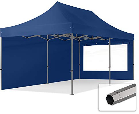 TOOLPORT Faltzelt Faltpavillon Pavillon 3x6m - mit 2 Seitenteilen (Panoramafenster) Premium Dach Partyzelt blau