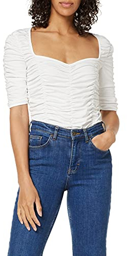 NA-KD Gathered Jersey Top Camisa Mujer, Blanco Roto, L