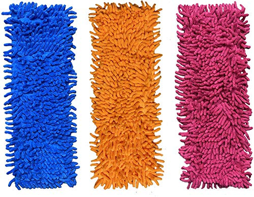 RARA® 3 Pairs of Microfibre Floor Mop Pads Cleaner Sweeper Wooden Laminate Flat Floor Tile Wet Dry Floors ~ Professional Dust Mop for Home Office Cleaning (Blue + Orange + Cerise)