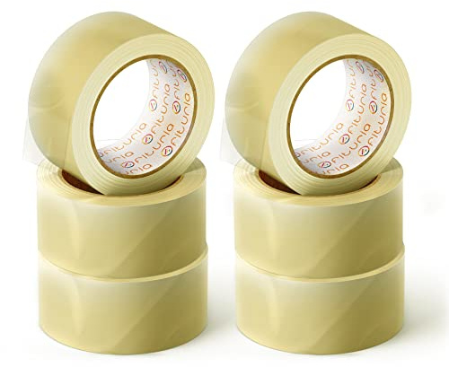 OFITURIA Ruban Adhésif, Ruban d'Emballage Idéal pour l'Emballage de Cartons de Déménagement, Expéditions et Déménagements, Pack de 6 Rouleaux de Ruban Marron, Bande Adhésive Résistante (Transparente)