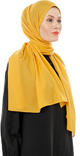 Ayisah Kopftuch Damen Hijab - Senf Chiffon Hijab Kopftuch Für Damen - Moderne Muslimisch Chiffon Hidzab Tuch Schal Kopftucher - Seidenweiche Tush Schal Für Frauen - Senf