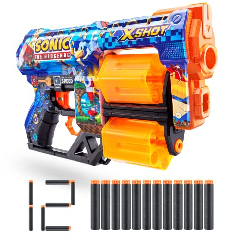 ZURU - XSHOT - Skins - Dread Sonic The Hedgehog - Pistolet Flèches Mousse - Livré avec 12 flèches - Tire Jusqu’à 27 mètres - 36583-22