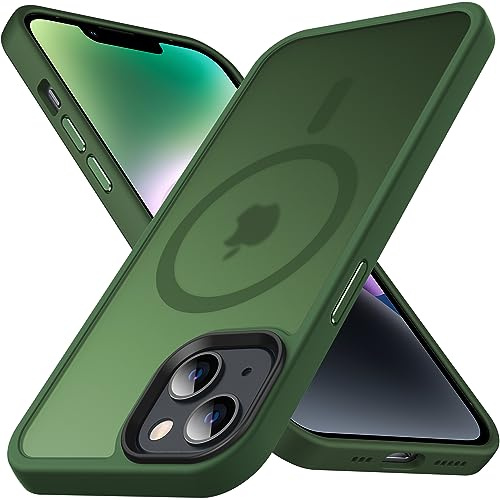 Anqrp Matt Kada Serie für iPhone 13/14 Hülle dünn [Kompatibel mit MagSafe] Magnetisch Transluzente Schutzhülle Stoßfest Kratzfest Handyhülle für iPhone 13/14 Case, Dunkelgrün