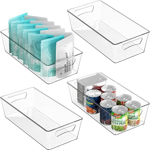Simple Houseware 4 Pcs Pantry Clear Bin Storage Organizer, 14 x 7 x 3.75