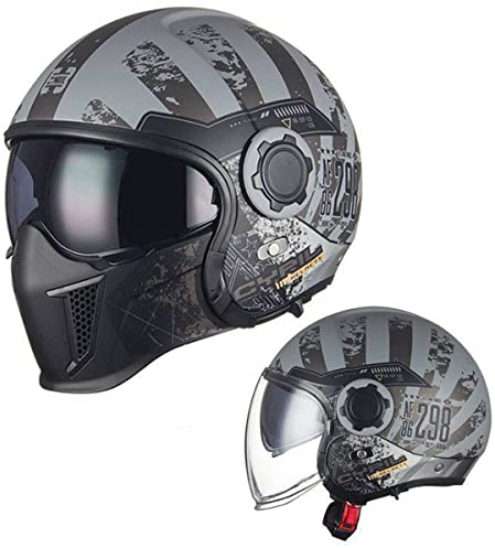 German Style 3/4 Motorrad Jethelm mit Visier Herren & Damen Mopedhelme Retro Halbhelm passend für Cruiser Scooter Chopper Jet Pilot ECE-geprüft