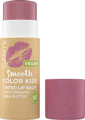 SANTE Naturkosmetik Smooth Color Kiss 02 Soft Berry, veganer Lippenpflegestift mit Bio-Ölen, Kakaobutter und Bio-Sheabutter, für intensive Pflege, nachhaltige Verpackung, 7g