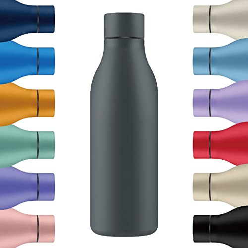 Mi Ko Mi Ka Botella de Agua de Acero Inoxidable - Botella Térmica Reutilizable de Diseño 550ml | Sin BPA | Mantiene 24H Frio / 12H Calor | Termo y Hermética - Doble Pared a Prueba de Fugas (Gris)