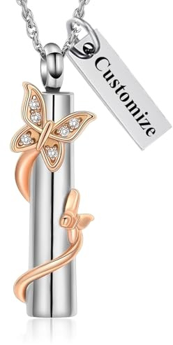 QGJNSGC Urnen-Halskette für Asche Schmetterling Zylinder Urne Asche Halskette für Damen/Herren Feuerbestattung Schmetterling Schmuck von Lieben Andenken Gedenkphiole Anhänger Halskette