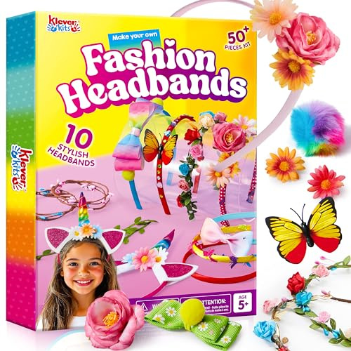 Klever Kits Stirnband-Bastelset für Mädchen, Kinder-Stirnbänder, DIY-Haar-Accessoires für Mädchen, Kinder-Bastelarbeiten, machen Sie Ihre eigenen Haar-Accessoires, Geburtstagsgeschenke im Alter von 5