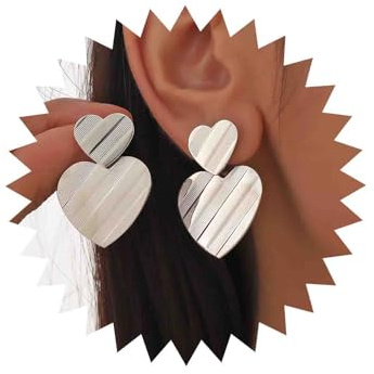 Inateannal Boucles D'oreilles Boho En Forme De Coeur Boucles D'oreilles Double Coeur En Argent Boucles D'oreilles Grand Coeur En Métal Boucles D'oreilles Clou En Forme De Coeur Bijoux Pour Femmes Et