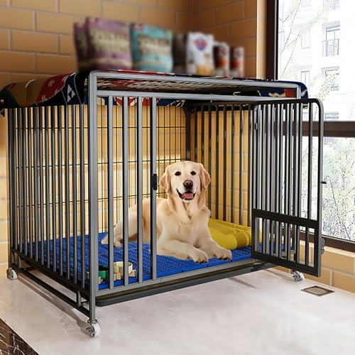 Großer und mittlerer Hundekäfig mit quadratischem Rohr, Möbel für Hundekäfige, dreiseitiges quadratisches Rohr, beständig gegen Nagen und Beißen, mit Fußpolster (Größe: 123 x 93 x 105 cm) Warm as ever
