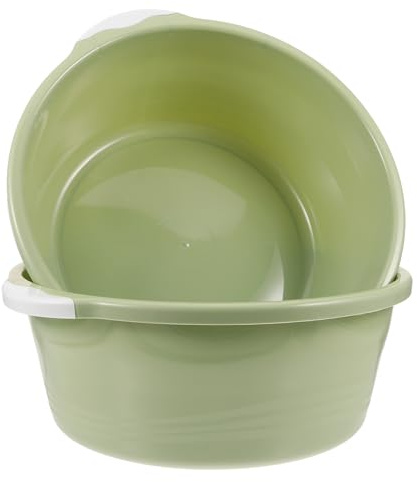 ULTECHNOVO 2 Pack Large Plastic Wash Basin 15 Inch, Round Washbasin for Face & Foot Soaking, Thickened Laundry Dish Pan for Kitchen Sink, Bathroom, Dormitory, Camping (Green)
