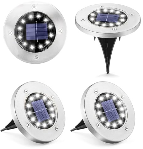 Solarleuchten Garten Weihnachtsbeleuchtung 4 Stück Solar Bodenleuchten Aussen Wasserdichte Solarleuchten 48LEDs Disk Lights Solar Wegleuchten für Rasen Hof Gehweg Pool Weihnachtsdekoration