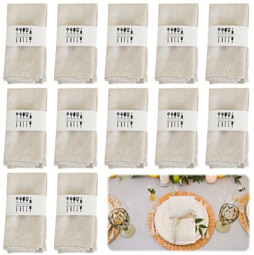 Tutamaz Stoffservietten Leinenservietten, 12er Set Hochwertige Abwaschbare Beige Servietten Stoff 40x40cm Leinenservietten Wiederverwendbare für Hochzeit Geburtstag Feiern Abendessen Cafe Restaurant