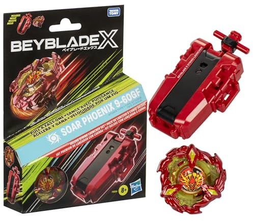 Beyblade X Soar Phoenix 9-60GF Deluxe Schnur-Starter Set, mit 1 Starter und 1 Kreisel, mit X-Celerator und mit 2 Klicks zusammenzubauen