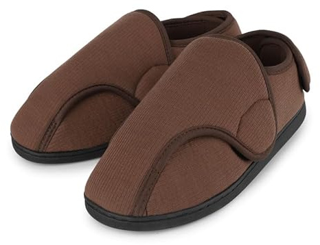 TIESTRA Pantuflas de Invierno Para Hombre, de Piel de Cordero Para Diabéticos, Para Pies Anchos, Suela de Espuma Con Memoria, Marrón 47 EU